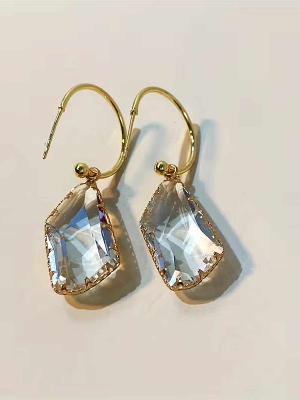 Square Glass Crystal Drop Earrings - Clear Stone And Gold Tone Womens Jewelry